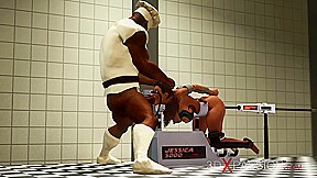 A sexy busty ebony gets fucked hard by a big black cock Jessica 5000 in action