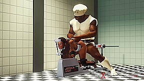 A sexy busty ebony gets fucked hard by a big black cock Jessica 5000 in action