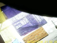 Amateur bends over showing black pantyhose upskirt