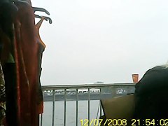 Amateur bends over showing black pantyhose upskirt