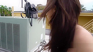 American student 18+ sucks on the roof top pov