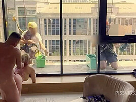 Anal pissing, fucking in front of windows cleaners - PissVids