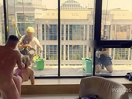 Anal pissing, fucking in front of windows cleaners - PissVids