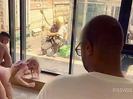 Anal pissing, fucking in front of windows cleaners - PissVids