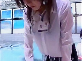 Asian uniform wetlook swim