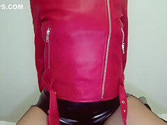 Big Ass Babe In Leather Shorts & Leather Jacket Rides Cock Pov & Takes A Cumshot