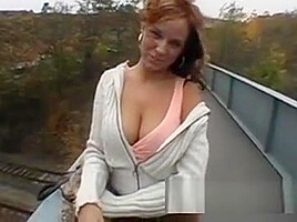 Big Titty Redhead Getting Finger Banged Outdoors In Public