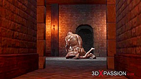 Big man bangs hard a hot teen 18+ in cuffs in the dark dungeon
