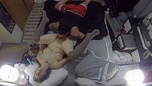 Big titted babe masturbates and orgasms in guys mouth