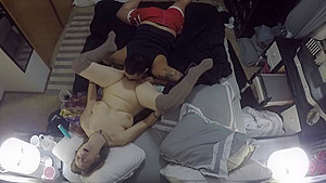 Big titted babe masturbates and orgasms in guys mouth