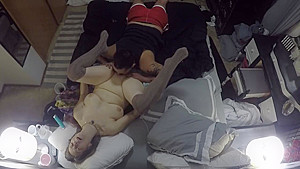 Big titted babe masturbates and orgasms in guys mouth