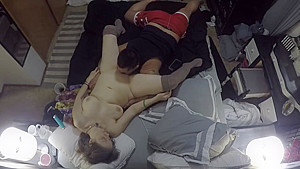 Big titted babe masturbates and orgasms in guys mouth