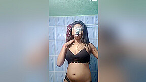 Black Bra And Black Panty Undressing In The Bathroom
