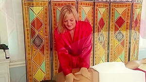 Blonde masseuse jerking