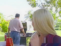 Blonde sneaks and fucks bf on a tree