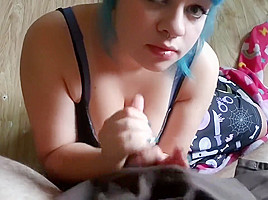 Blue hair girl amazing blowjob for Step daddy #AppreCum