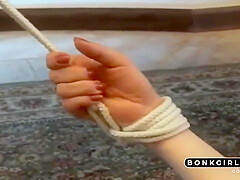 Bound And Gagged Slut Gets Fucked Under The Table