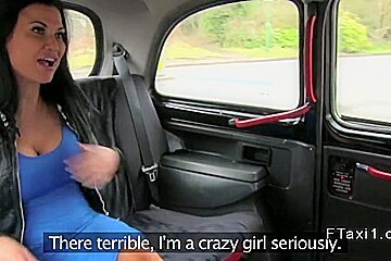 British breasty dilettante irrumation in fake taxi in public