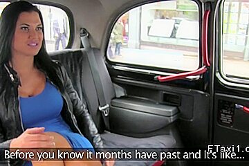 British breasty dilettante irrumation in fake taxi in public