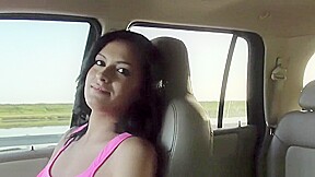 Brunette Nadia Capri rides cock for a car ride