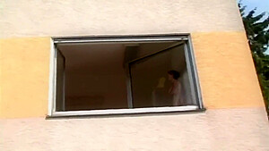 Busty German Cleans Window With Her Tits