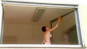 Busty German Cleans Window With Her Tits