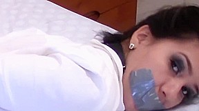 Busty Trapped and Bound with Nipples Clamped and Mouth Taped