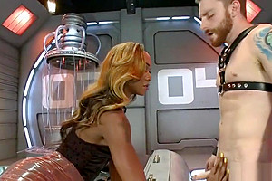 Busty black shemale bangs male slave