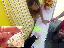 Busty brunette chick fucked from behind at lemonade stand