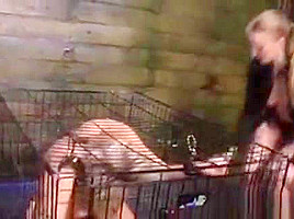 Caged Lesbian Slave Toyed