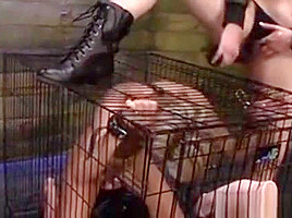 Caged Lesbian Slave Toyed