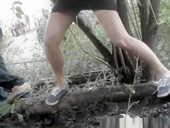 Chicks caught pissing outdoors in public