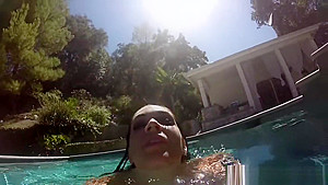 Curvy Alison swims and masturbates in the pool