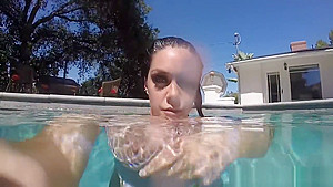 Curvy Alison swims and masturbates in the pool