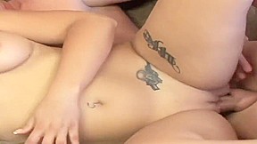 Curvy brunette moans while she gets pounded on the sofa