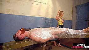 Curvy strapon femdom pegging sub butt after whipping