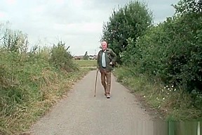 Cute babe seduces grandpa on the road