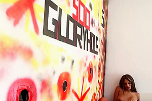 Cute shemale sucks on gloryhole dicks
