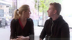 Eurobabe deepthroats strangers cock for cash