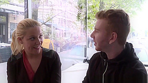 Eurobabe deepthroats strangers cock for cash