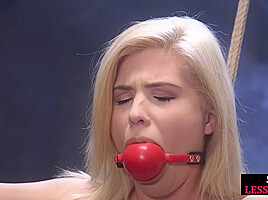 Female BDSM deepthroat sub whipped and fucked in 3way