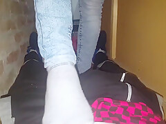 Footjob At Work In The Warehouse