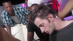 Freaky white chick gangbanged by a bunch of black dudes