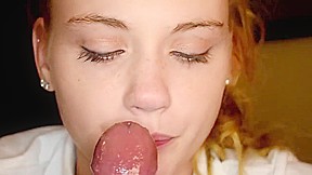 Fresh Blonde Teen 18+ With Green Eyes Is Kneeling On The Floor And Sucking Her Lovers Dick