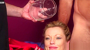 Frisky idol gets sperm load on her face swallowing all the load