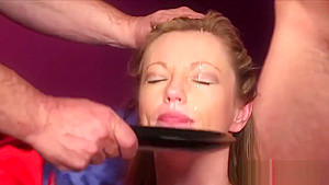 Frisky idol gets sperm load on her face swallowing all the load