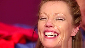 Frisky idol gets sperm load on her face swallowing all the load