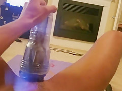 Fucking my clear fleslite on my yoga mat