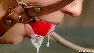 Gagged Slave Drooling On Hogtie