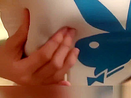 Girlfriend spraying breast milk on guys cock then sucking